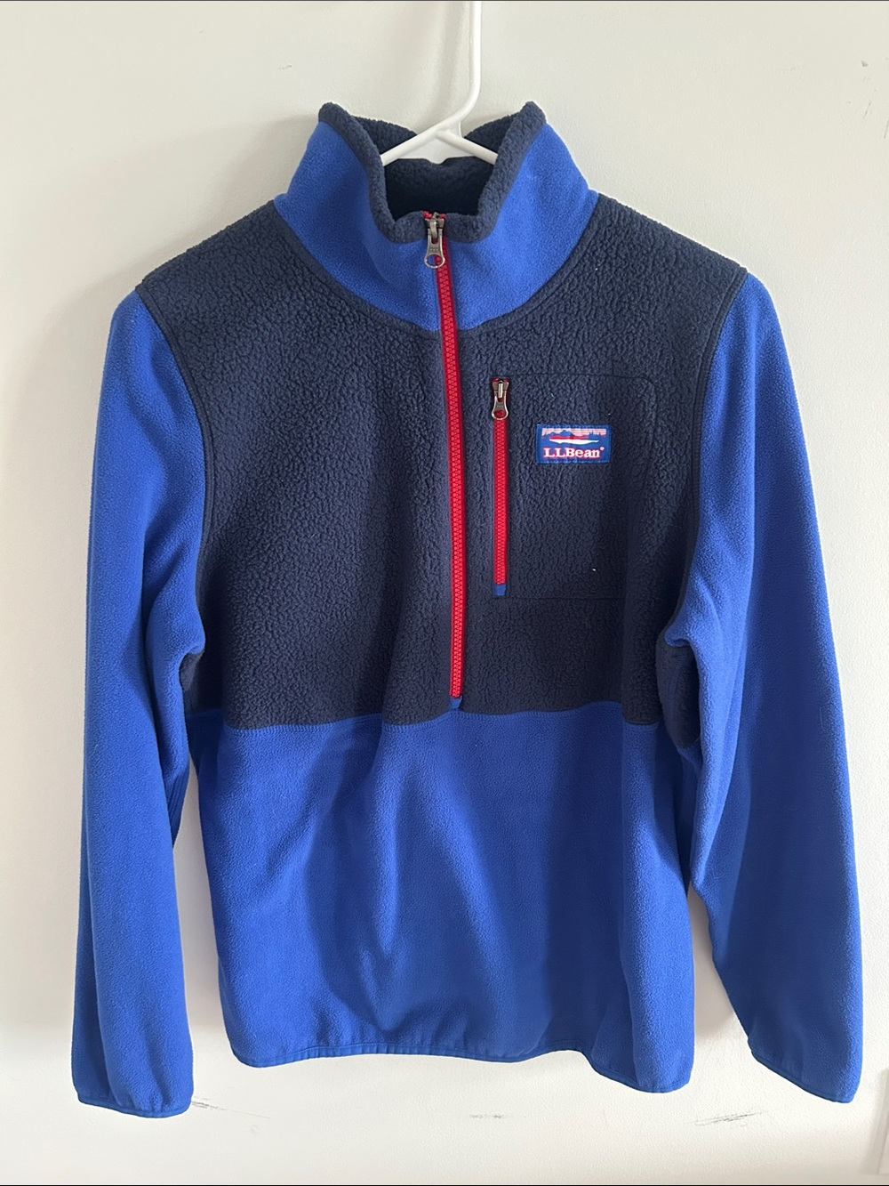 L.L. Bean Blue and Navy Half-Zip Fleece with Red Zip